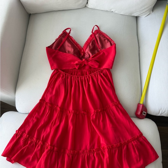 Red Lace Trim Party Summer Dress Xs - Picture 3 of 7